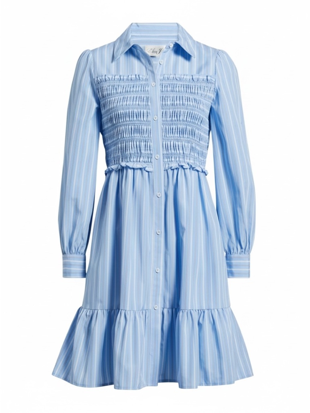 Eliza J Pinstripe Light Blue Striped Smocked Bodice Dress Size 14 NEW Preppy